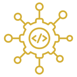 Coding network icon with gear