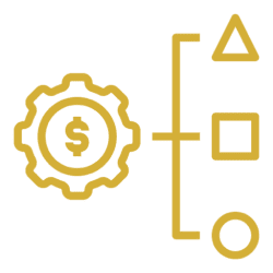 Gear with dollar sign and flowchart symbols