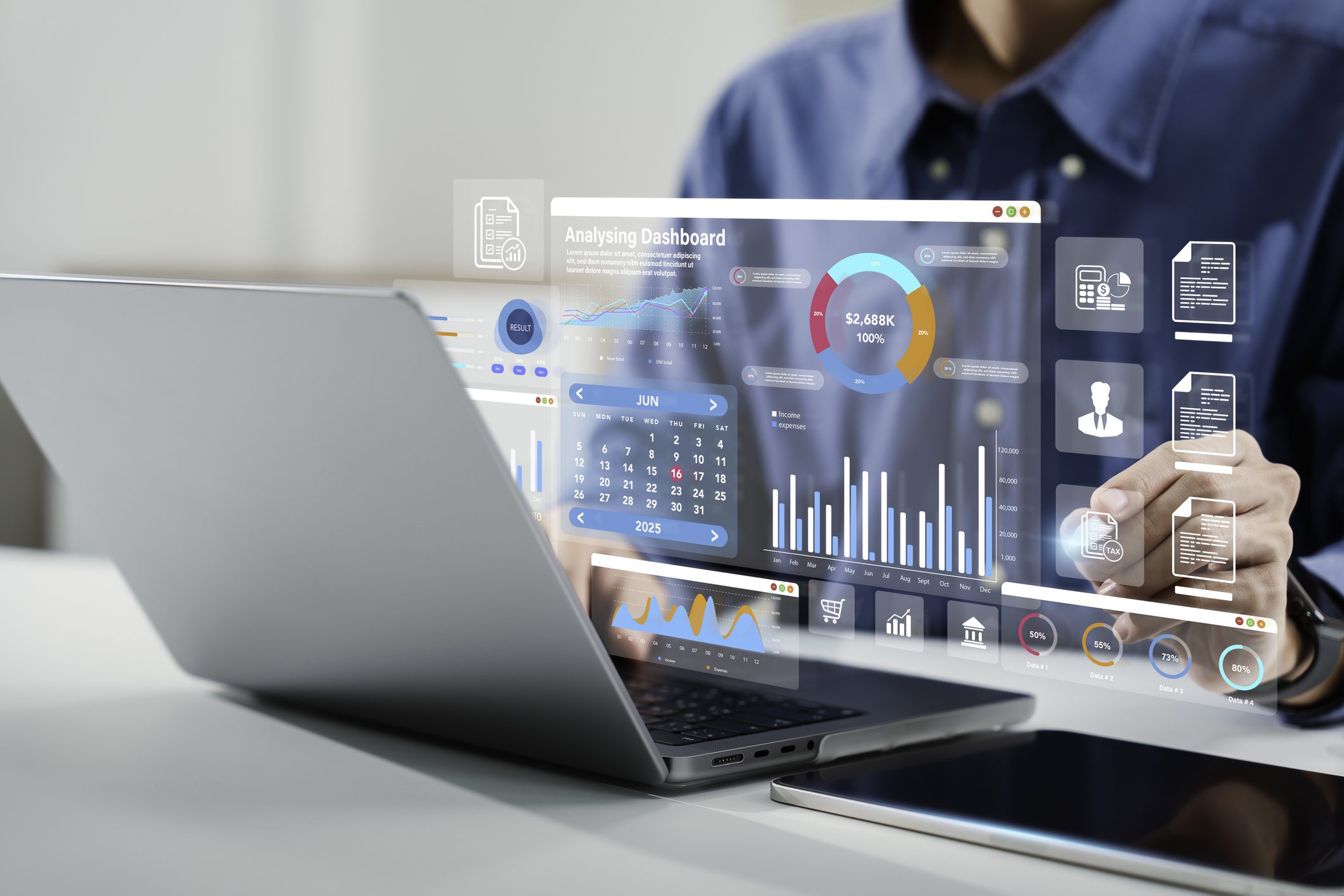 Interactive digital dashboard on laptop screen