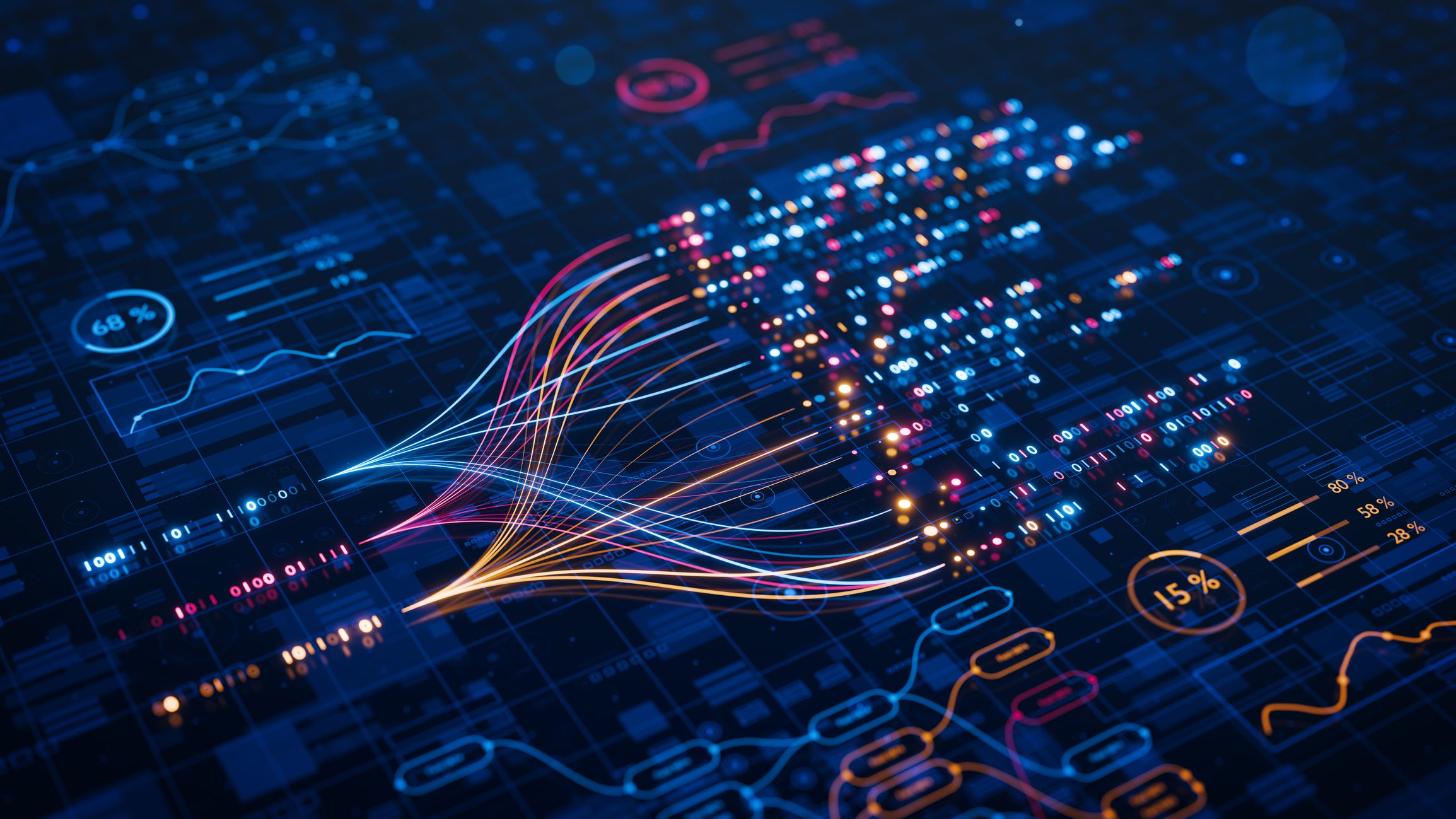 Data visualization with colorful digital lines