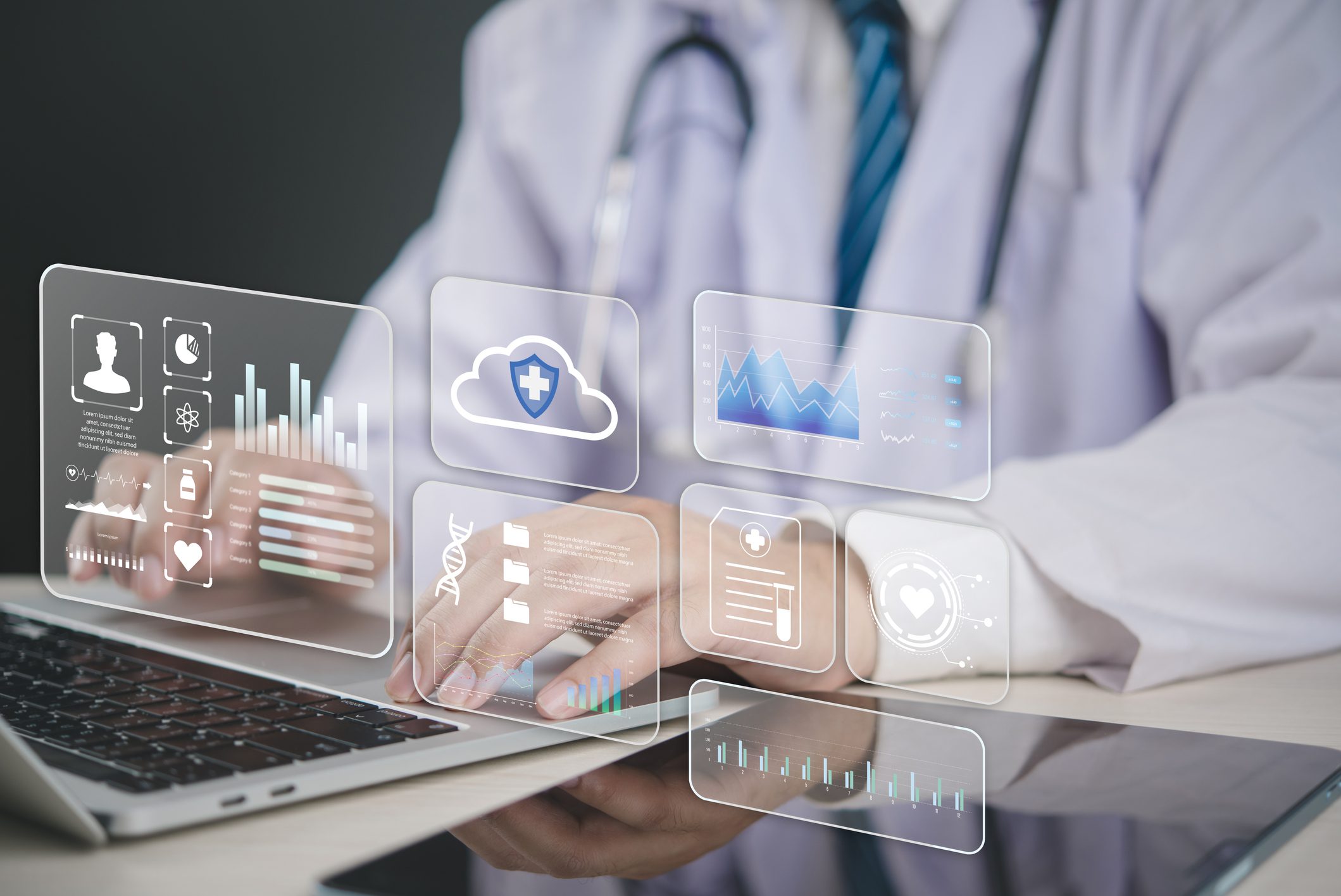 Medical professional analyzing digital health data