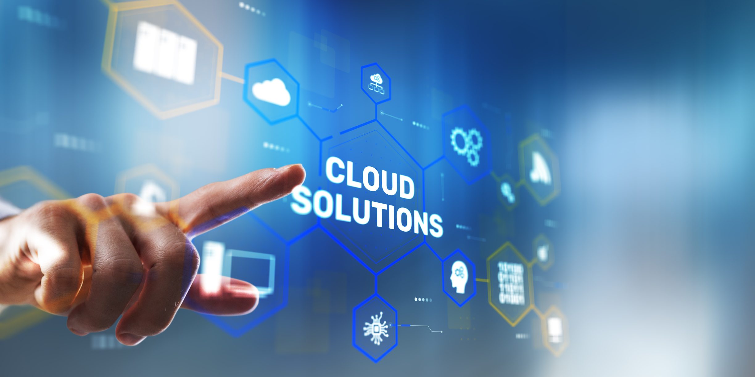 Finger pointing at cloud solutions graphic