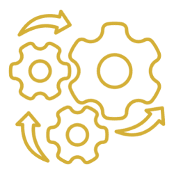 Yellow gears with arrows on black background