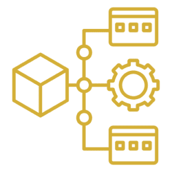 Network diagram with cube and gear icon