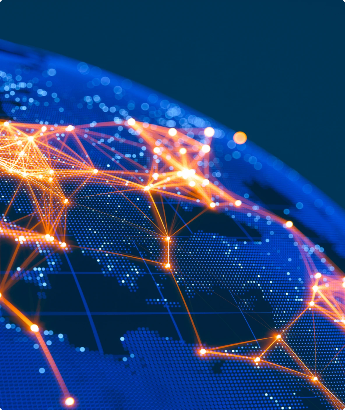 Illuminated network on blue globe