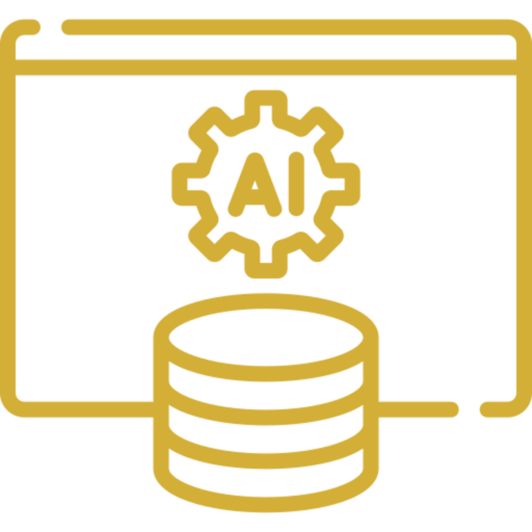 Icon of AI technology with data storage and processing.